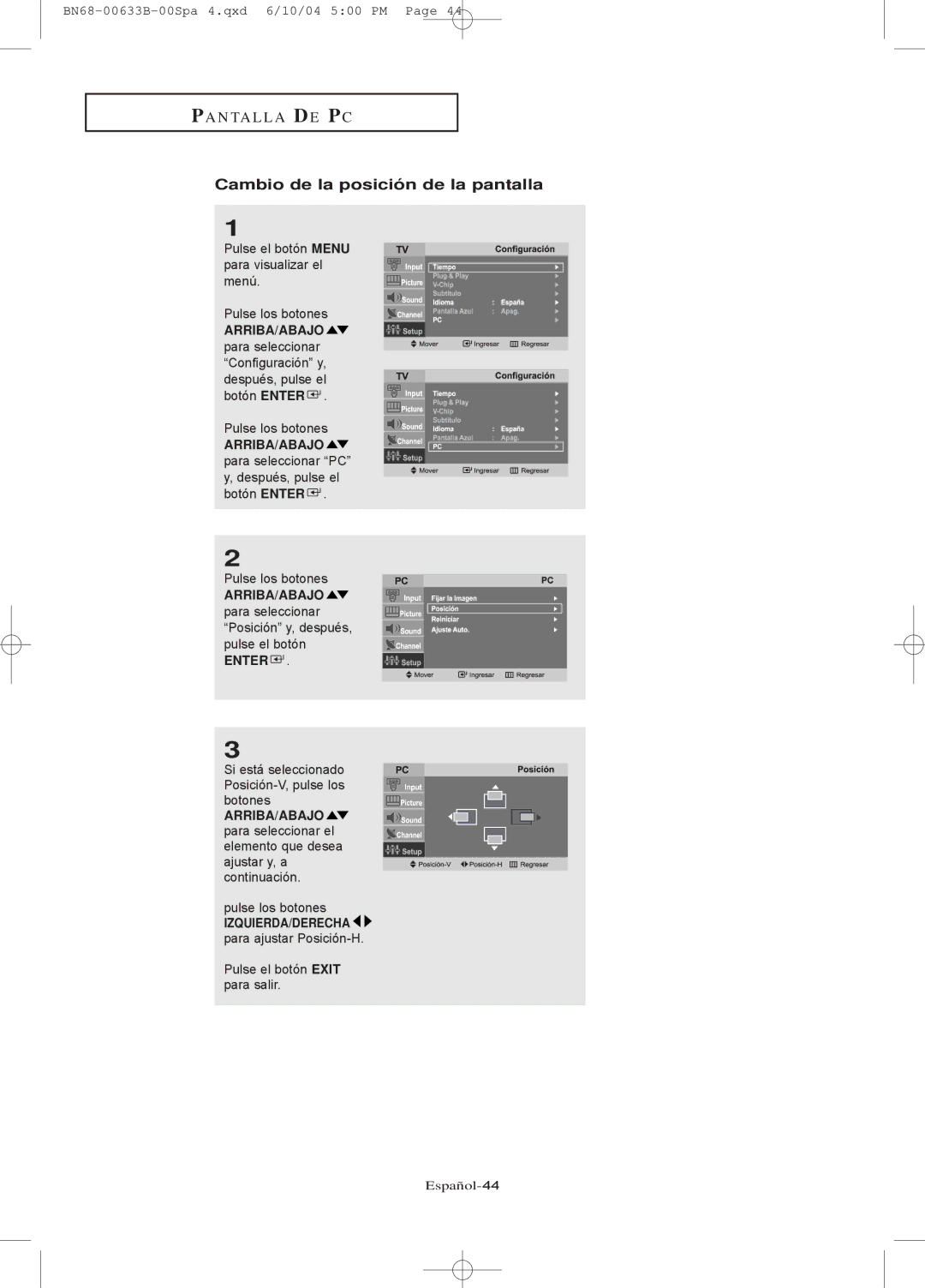 Samsung LT-P1745, LT-P2045U manual Cambio de la posición de la pantalla 