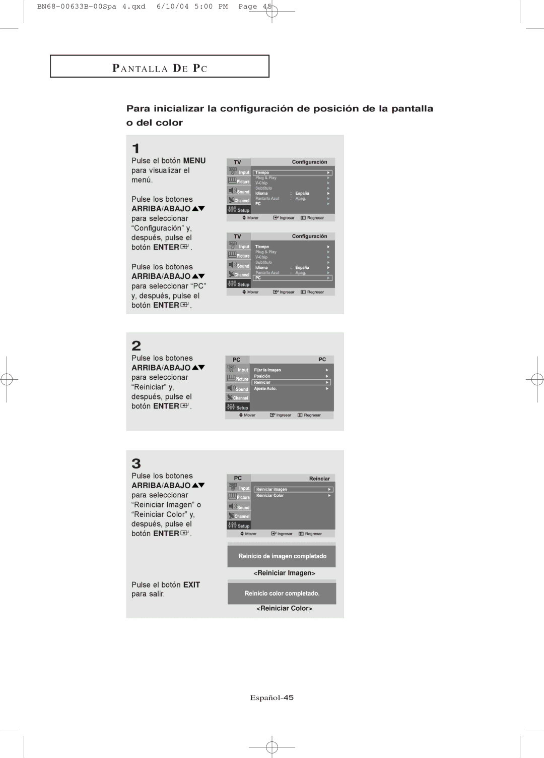 Samsung LT-P2045U, LT-P1745 manual Españ ol-45 