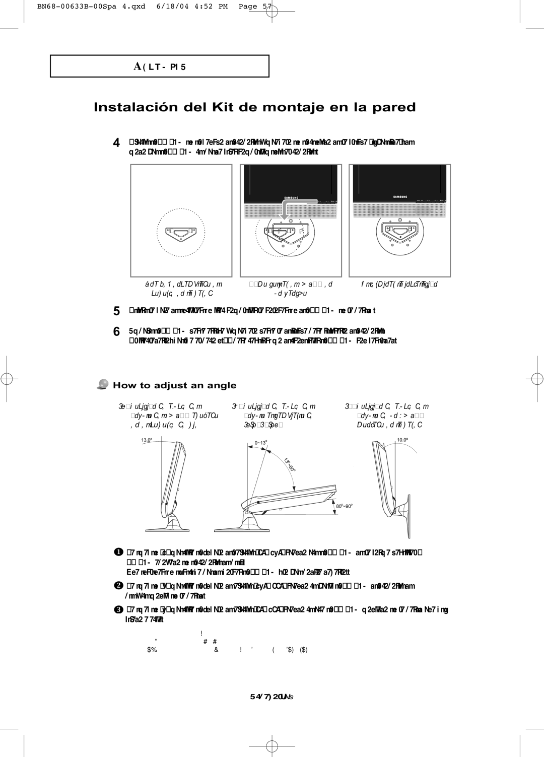 Samsung LT-P2045U, LT-P1745 manual How to adjust an angle 