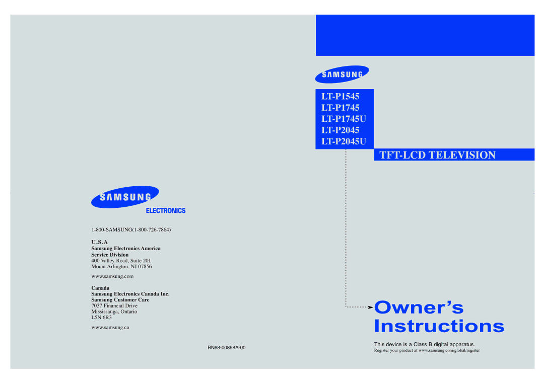 Samsung manual LT-P1545 LT-P1745 LT-P1745U LT-P2045 LT-P2045U 