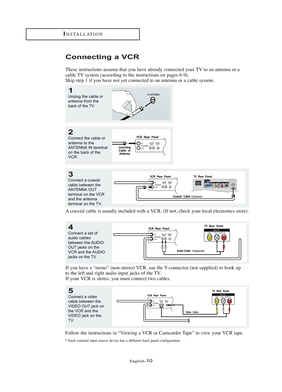 Samsung LT-P1745U manual Connecting a VCR 