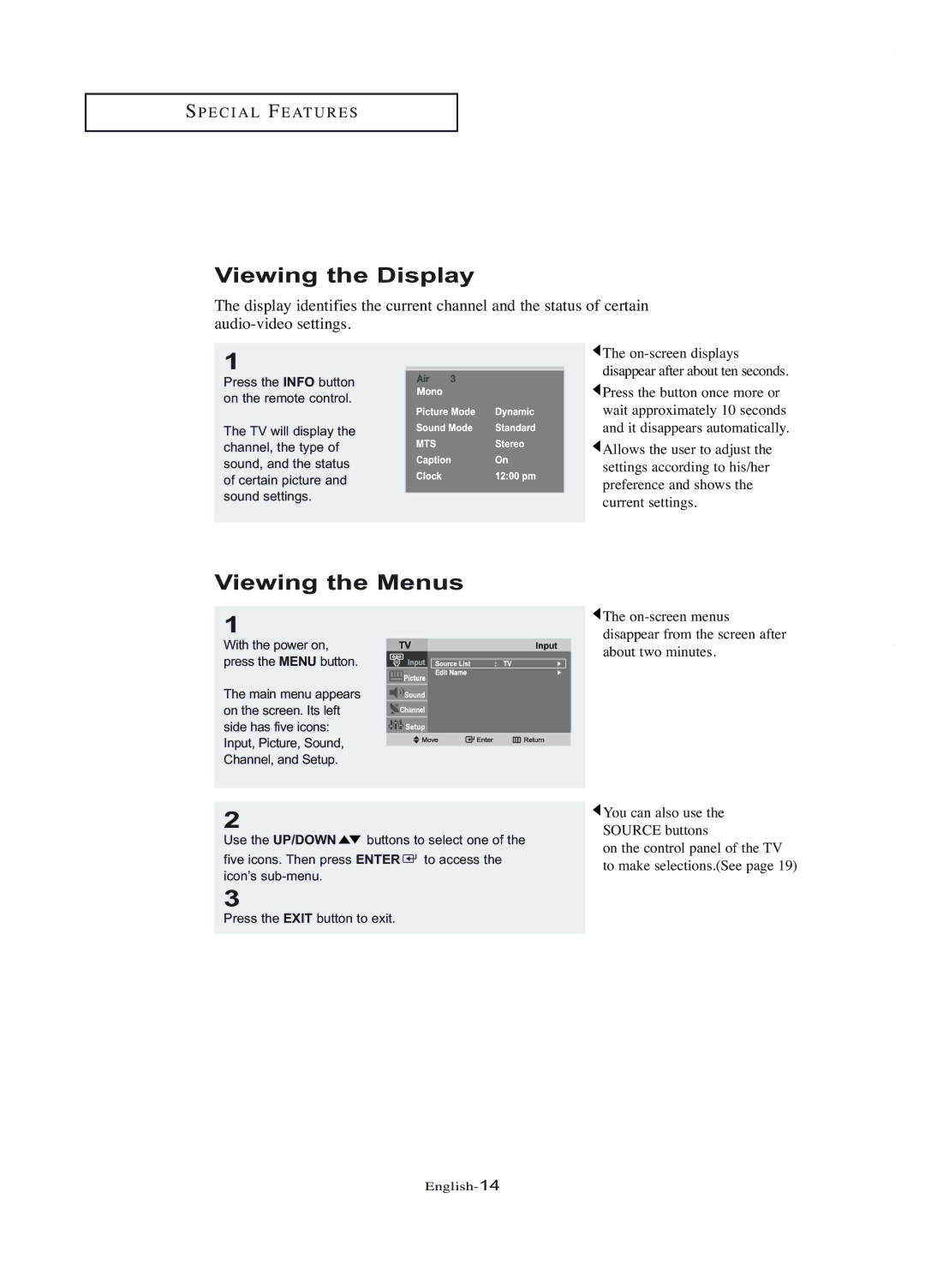 Samsung LT-P1745U manual Viewing the Display, Viewing the Menus 