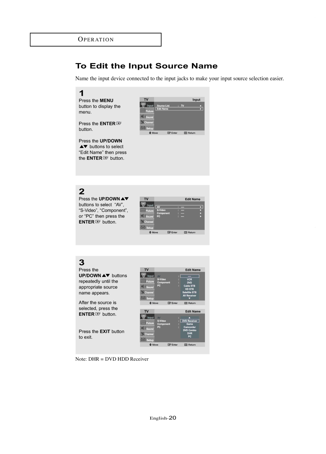 Samsung LT-P1745U manual To Edit the Input Source Name 