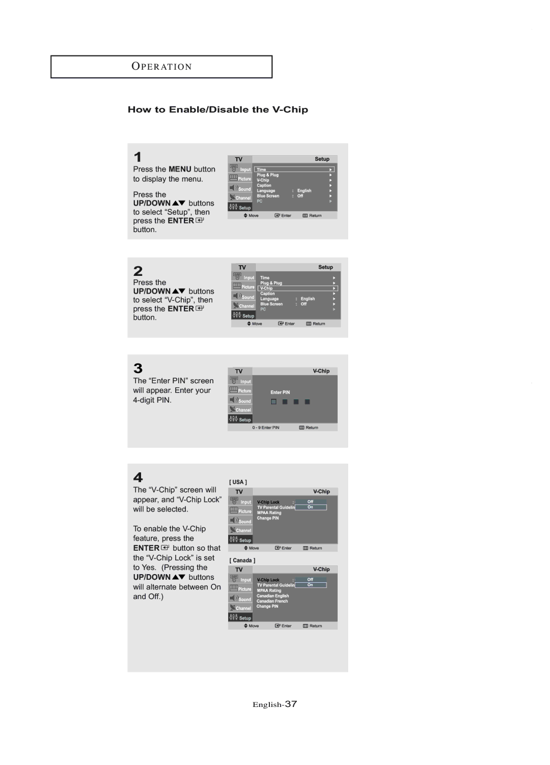 Samsung LT-P1745U manual How to Enable/Disable the V-Chip 