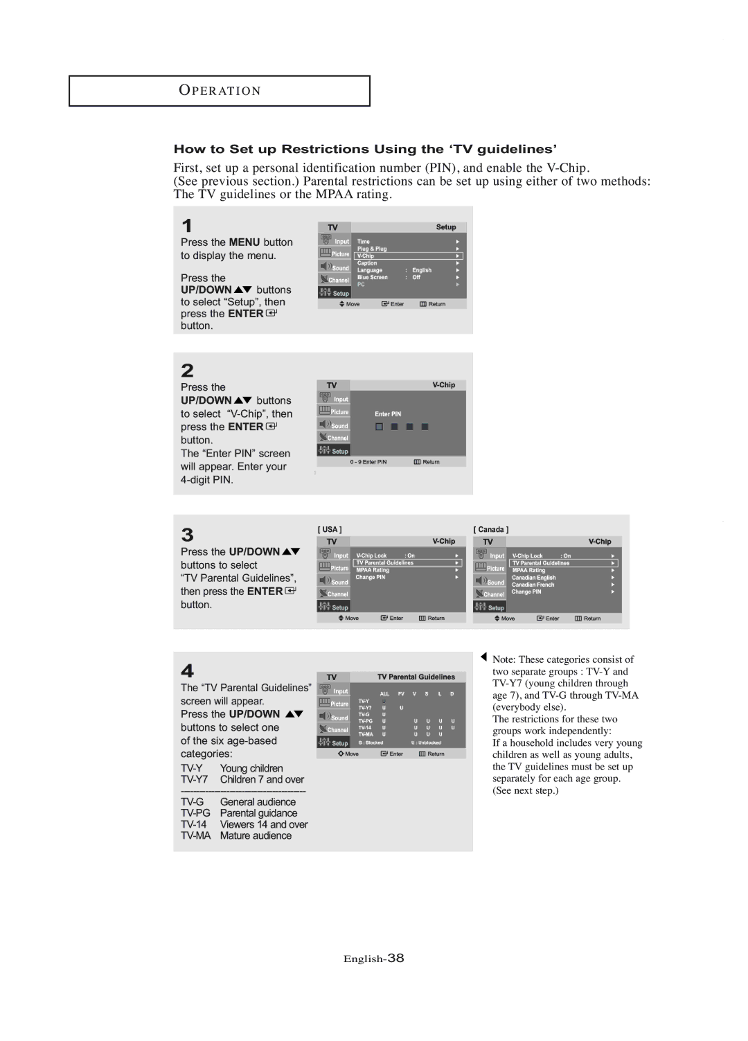 Samsung LT-P1745U manual How to Set up Restrictions Using the ‘TV guidelines’, Tv-Ma 