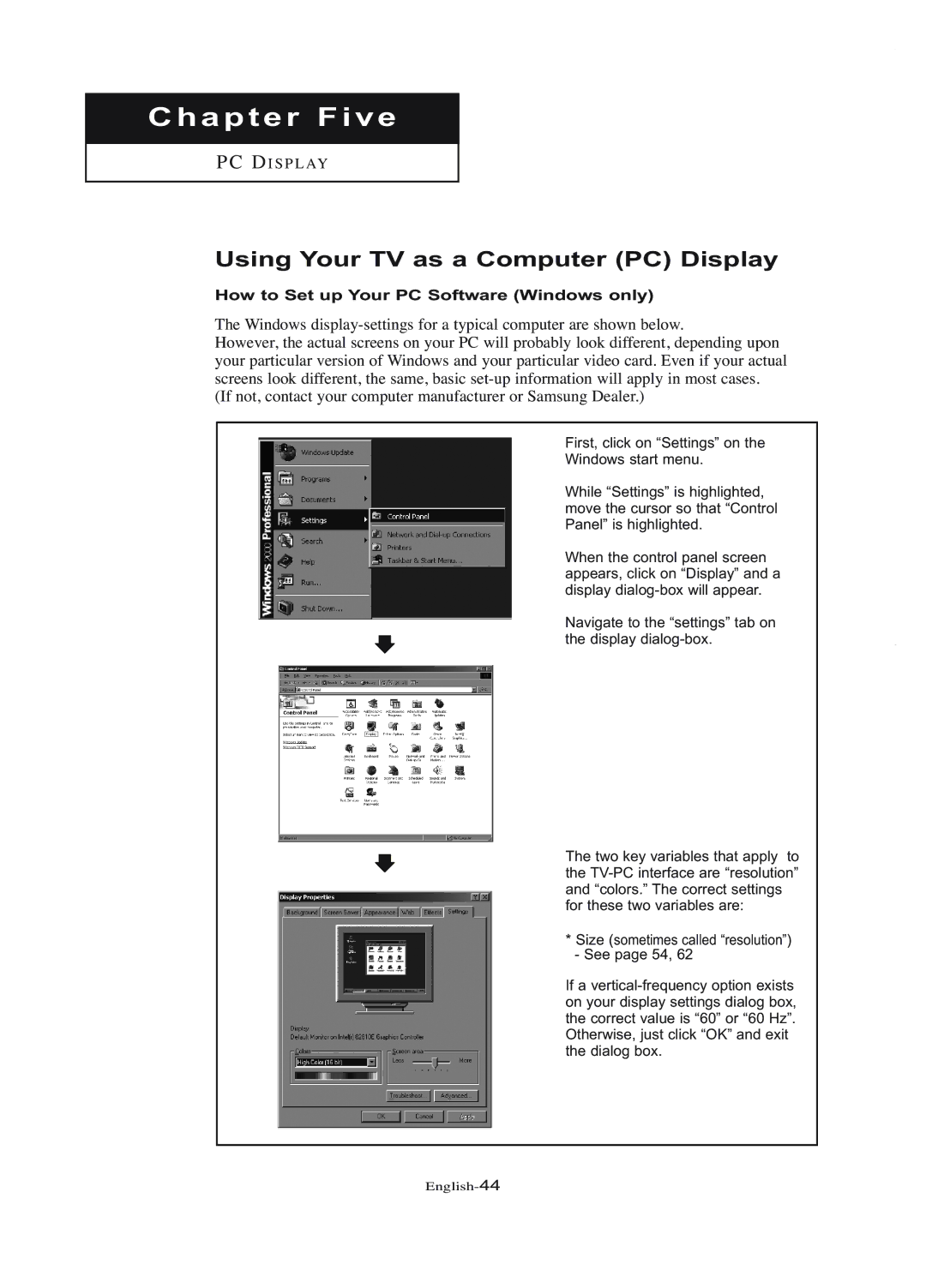 Samsung LT-P1745U manual Using Your TV as a Computer PC Display, How to Set up Your PC Software Windows only 