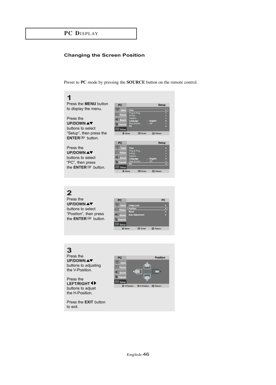 Samsung LT-P1745U manual Changing the Screen Position 