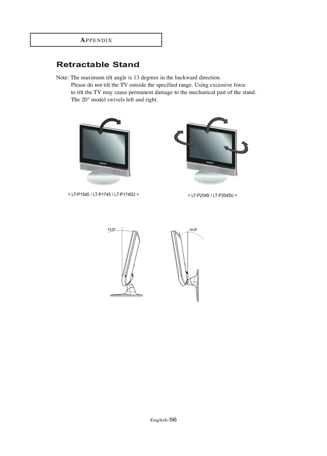 Samsung LT-P1745U manual Retractable Stand 