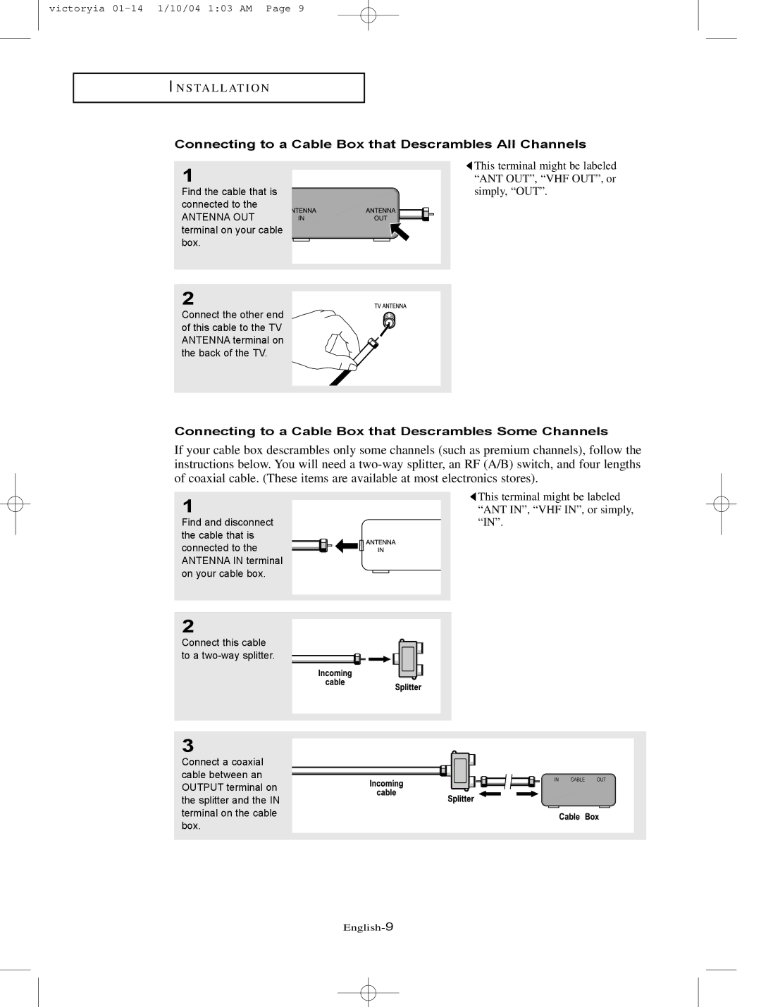 Samsung LT-P227W manual Connecting to a Cable Box that Descrambles All Channels 