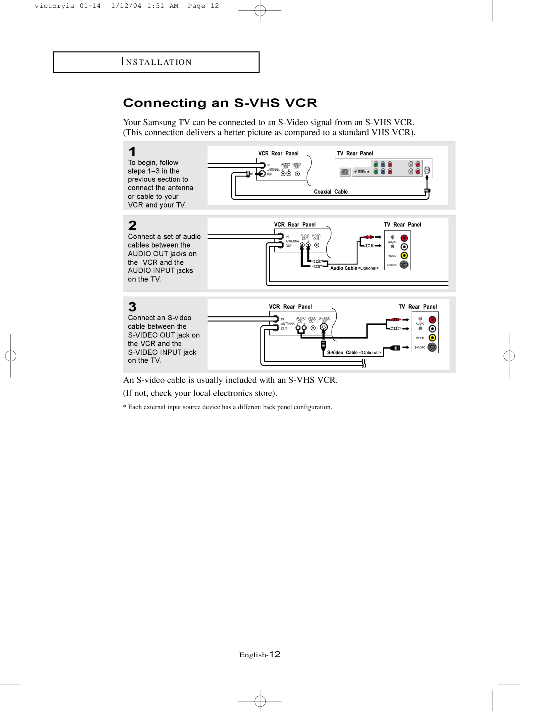 Samsung LT-P227W manual Connecting an S-VHS VCR 