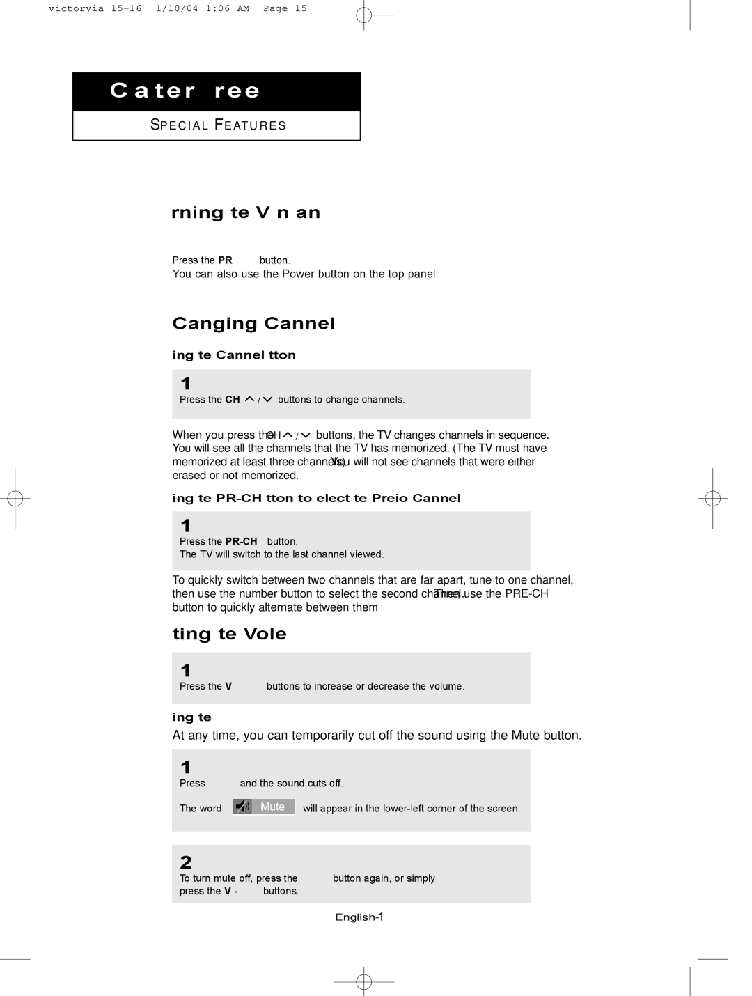 Samsung LT-P227W manual Turning the TV On and Off, Changing Channels, Adjusting the Volume 