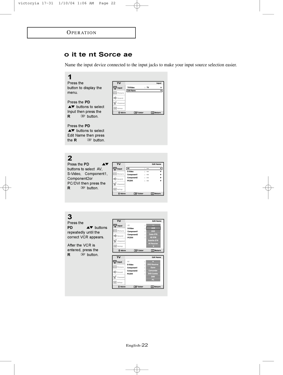 Samsung LT-P227W manual To Edit the Input Source Name 