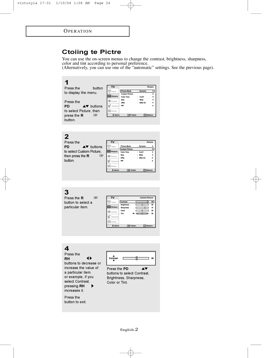 Samsung LT-P227W manual Customizing the Picture 