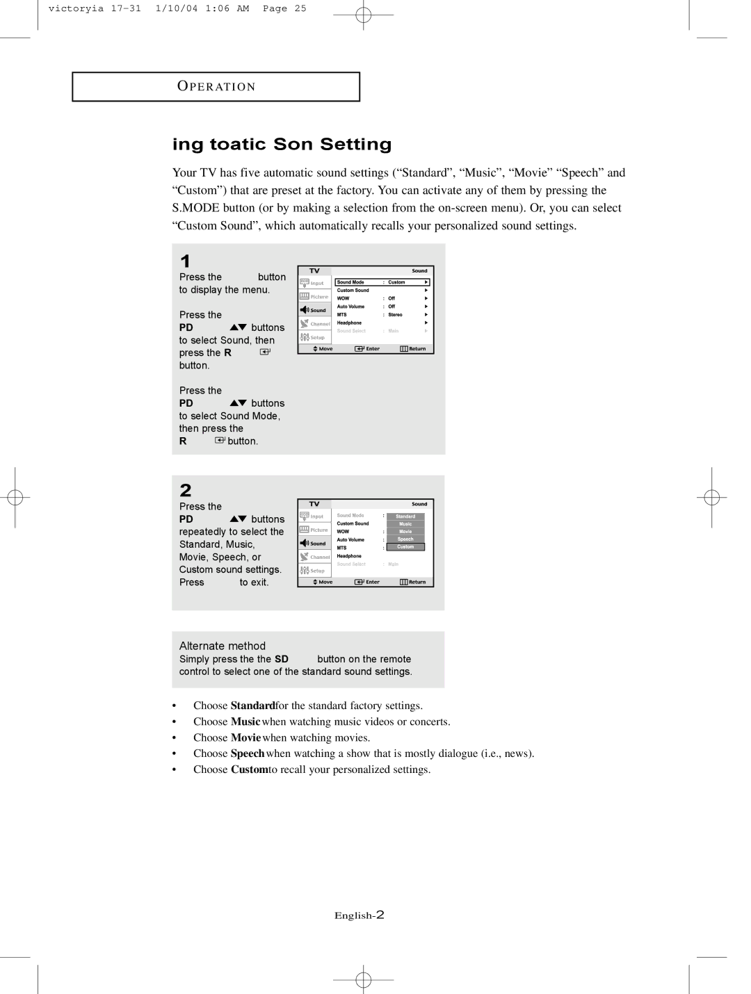 Samsung LT-P227W manual Using Automatic Sound Settings 