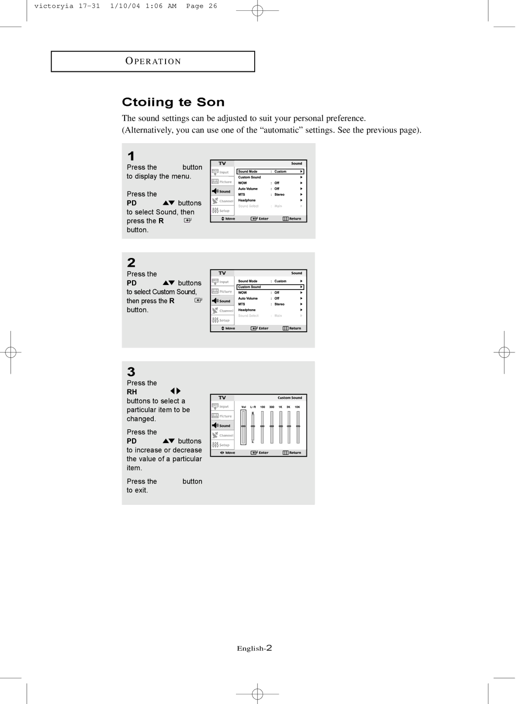 Samsung LT-P227W manual Customizing the Sound 