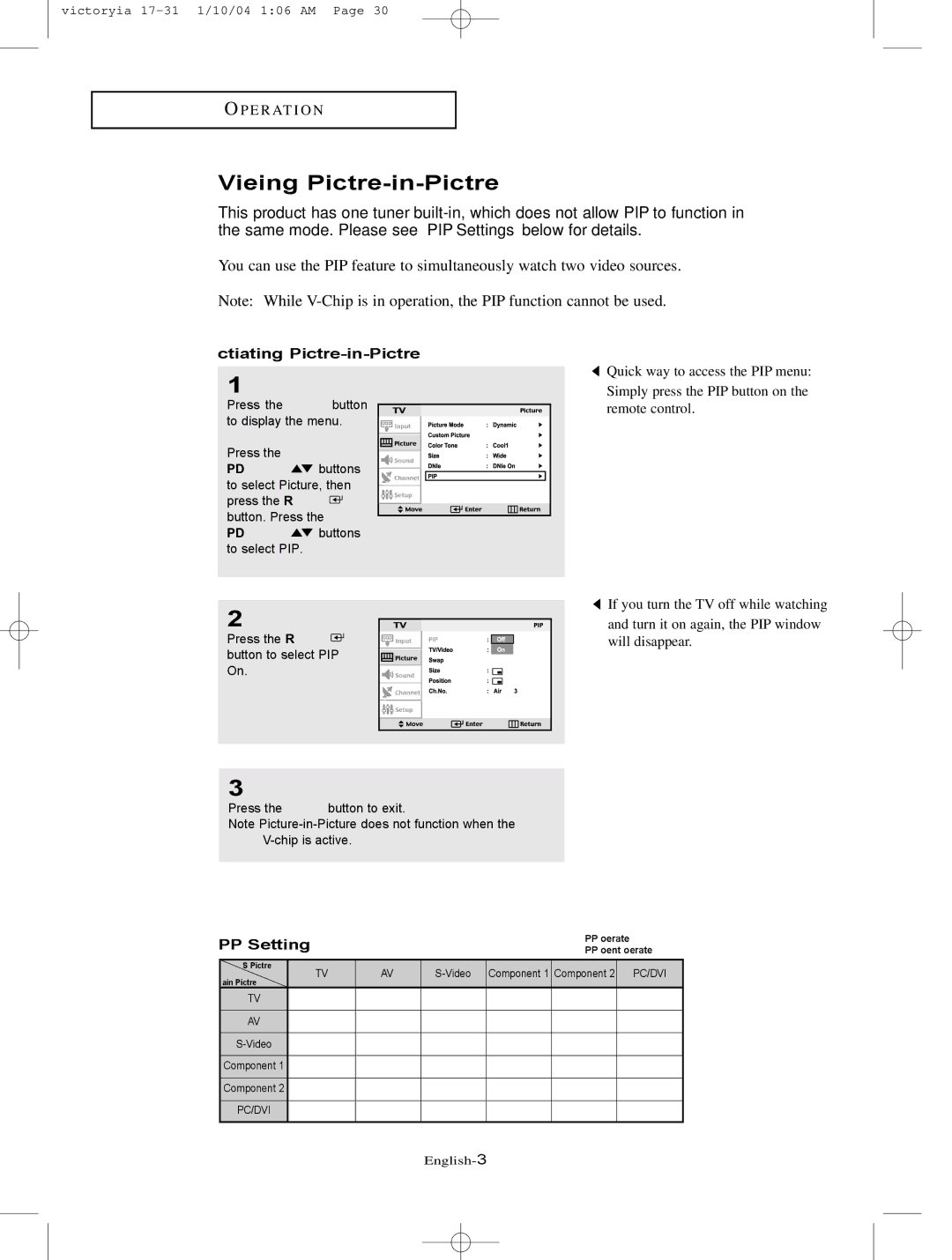 Samsung LT-P227W manual Viewing Picture-in-Picture, Activating Picture-in-Picture, PIP Settings 