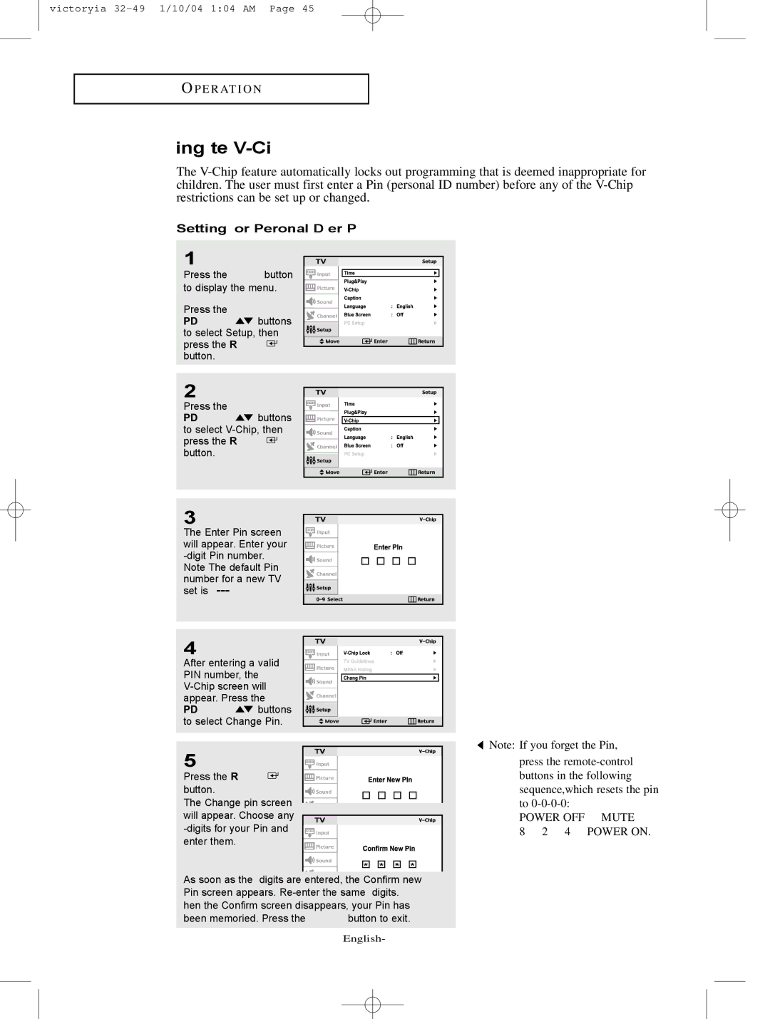 Samsung LT-P227W manual Using the V-Chip, Setting Up Your Personal ID Number PIN 