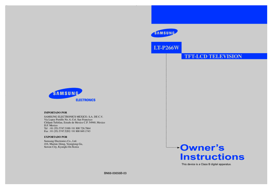 Samsung LT-P266W manual BN68-00656B-03 