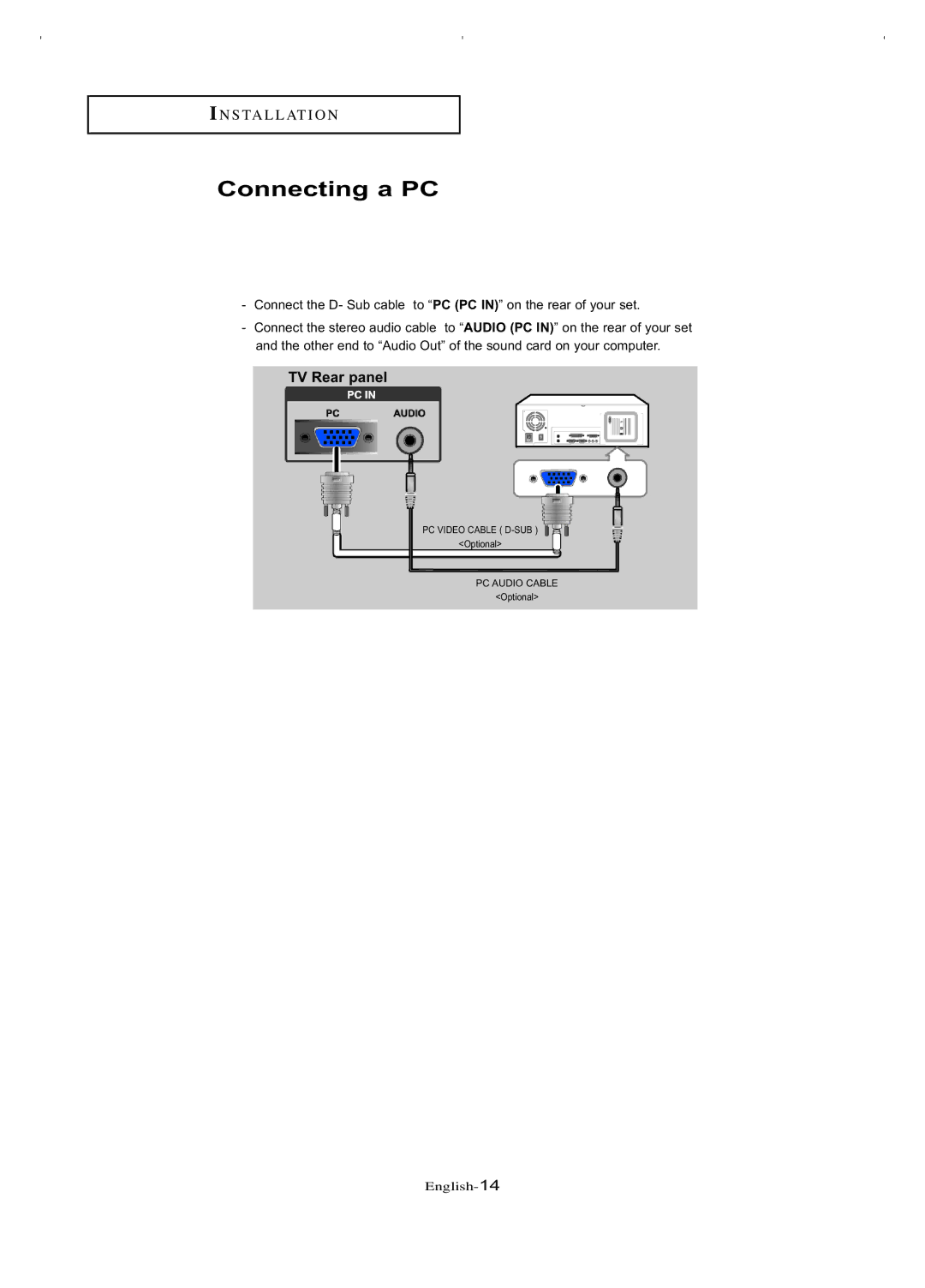 Samsung LT-P266W manual Connecting a PC, TV Rear panel 