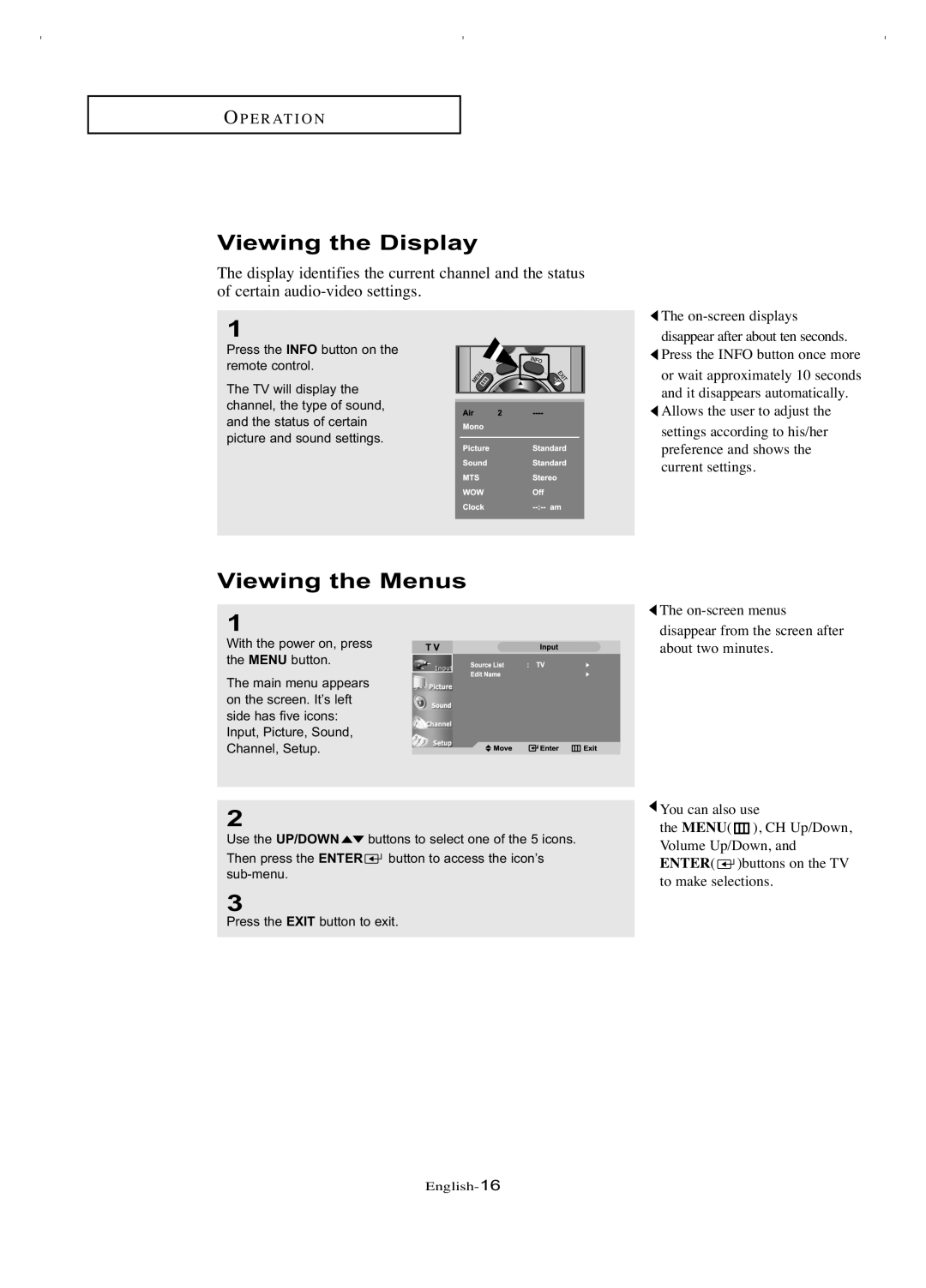 Samsung LT-P266W manual Viewing the Display, Viewing the Menus 