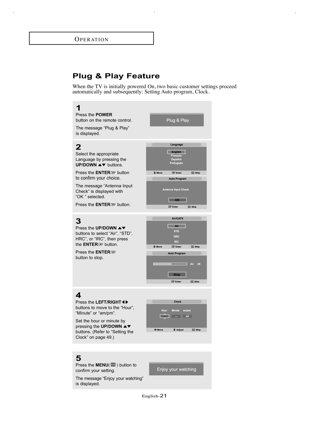 Samsung LT-P266W manual Plug & Play Feature, To confirm your choice 