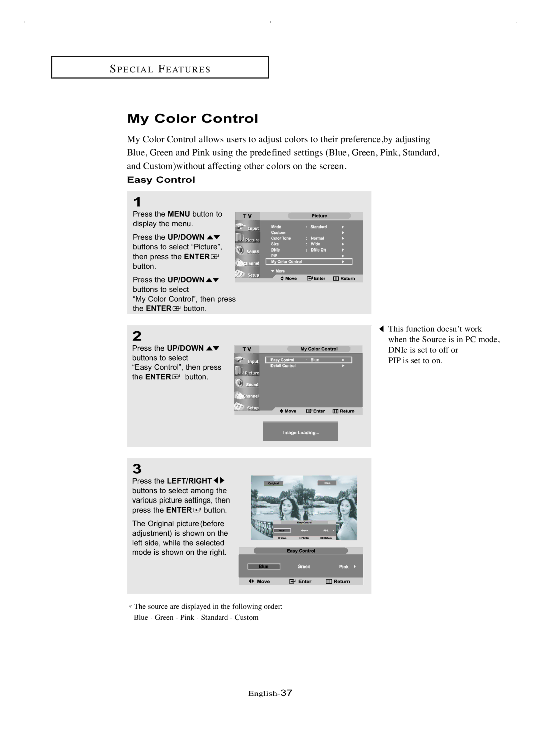 Samsung LT-P266W manual My Color Control, Easy Control 