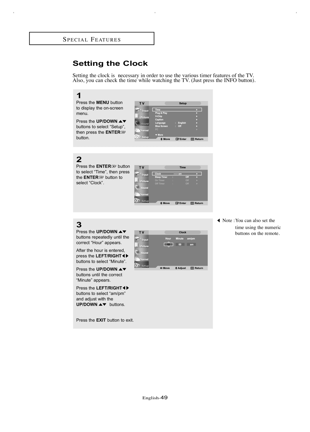 Samsung LT-P266W manual Setting the Clock 