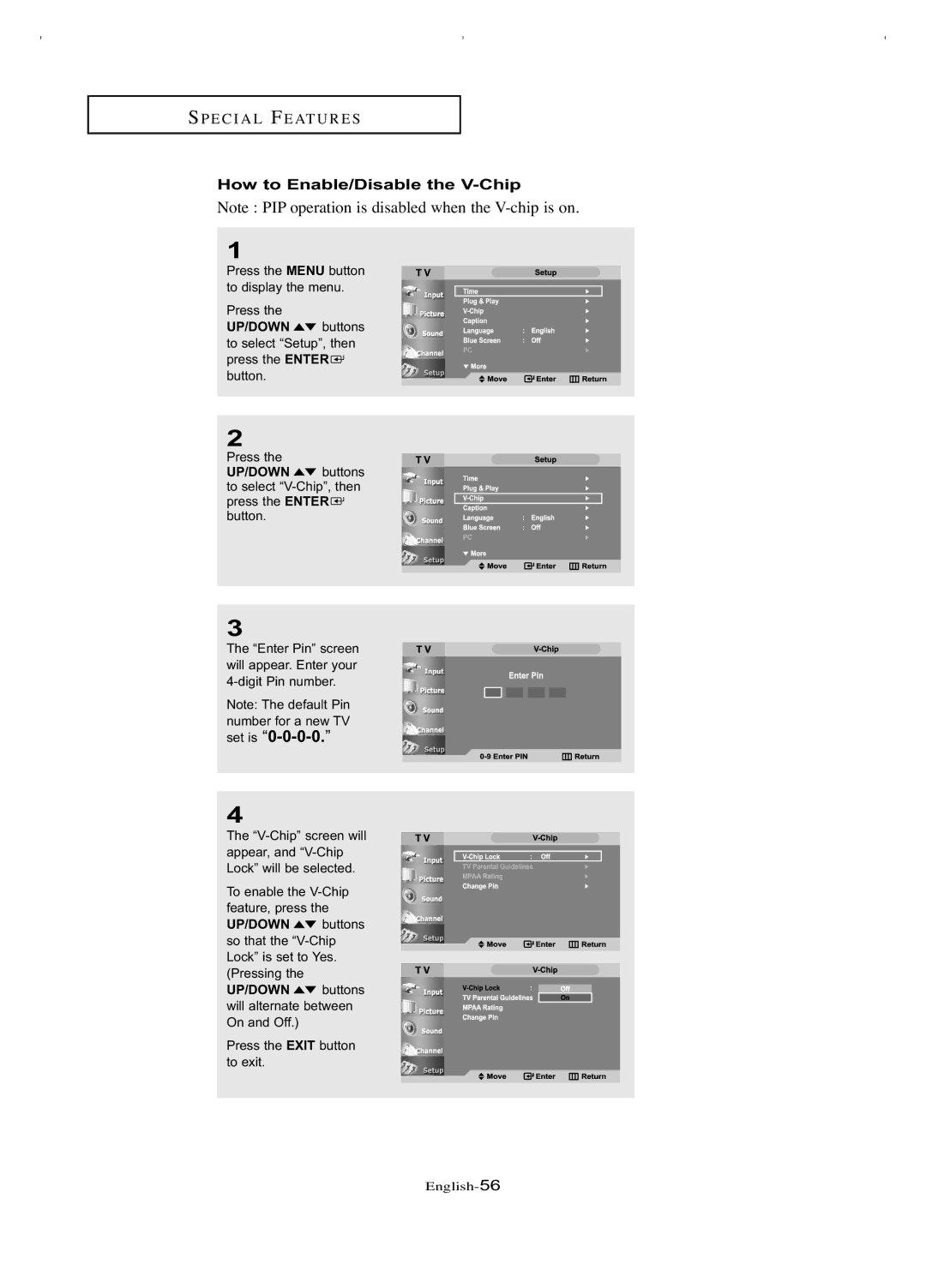 Samsung LT-P266W manual How to Enable/Disable the V-Chip 