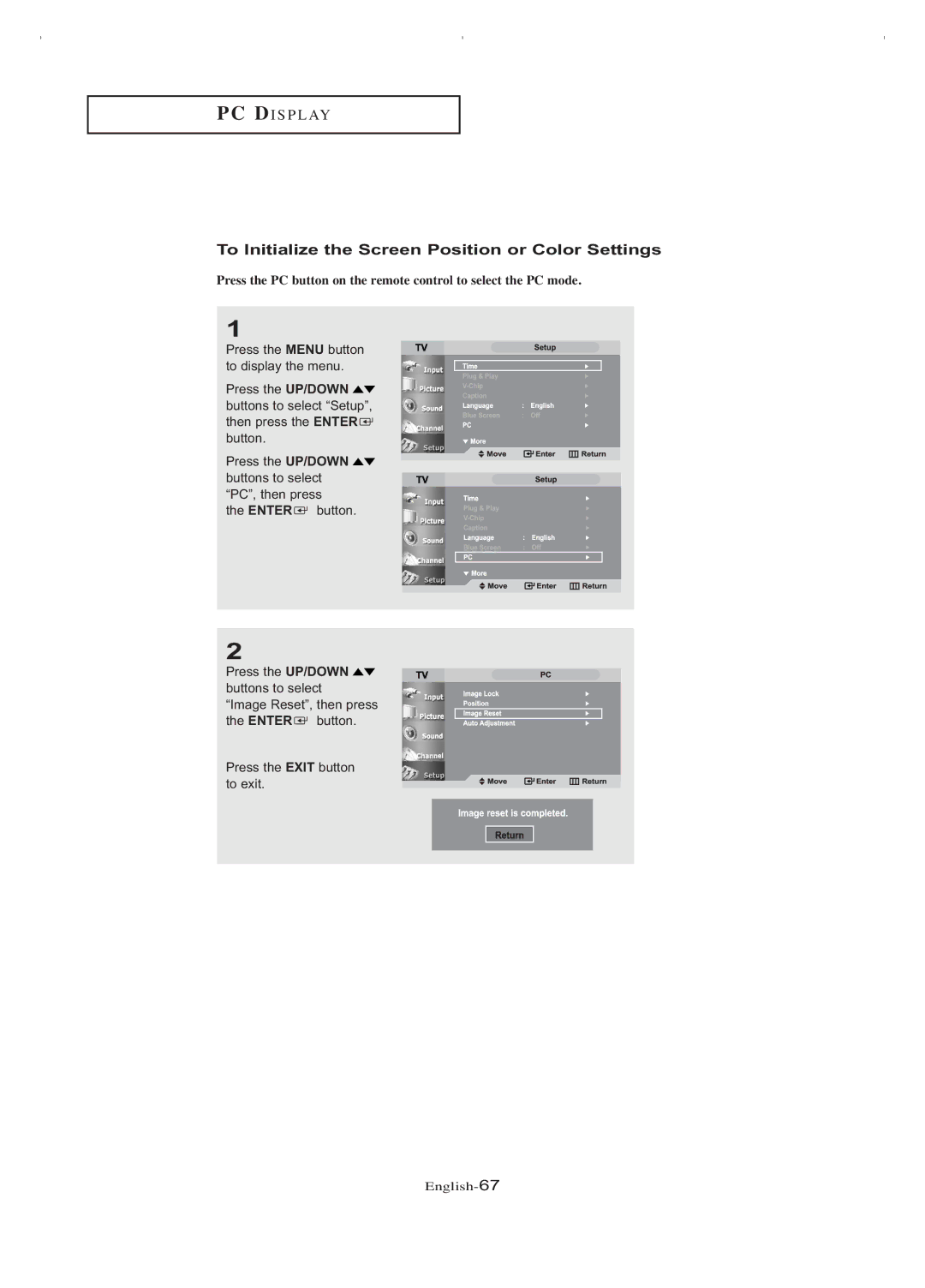 Samsung LT-P266W manual To Initialize the Screen Position or Color Settings 