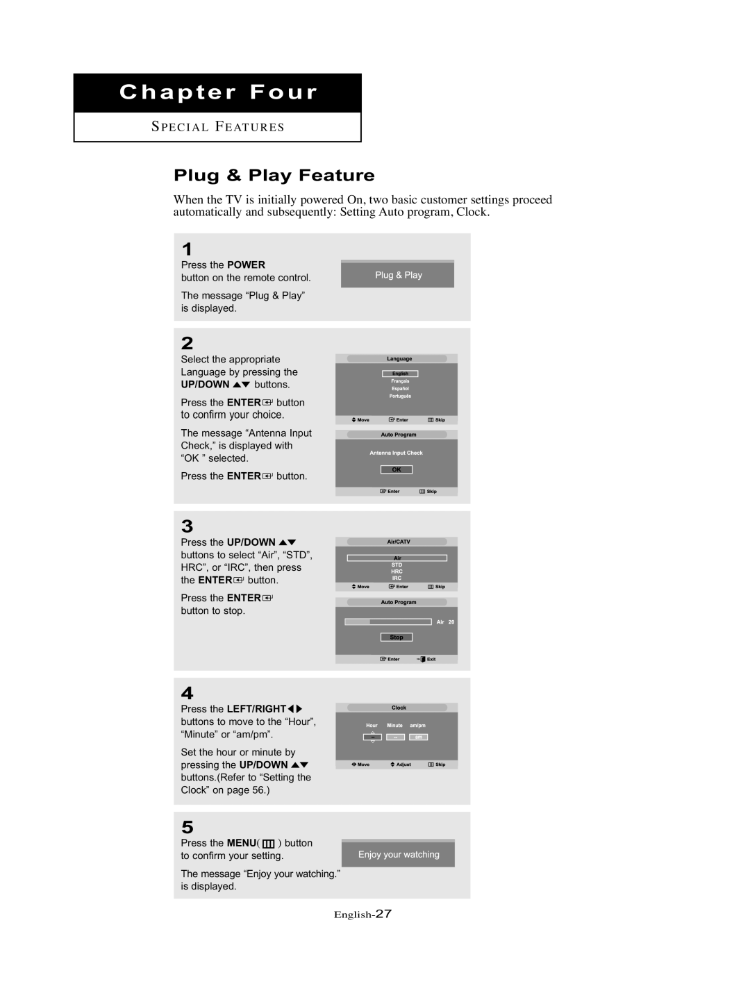 Samsung LT-P326W manual Chapter Fo ur, Plug & Play Feature 