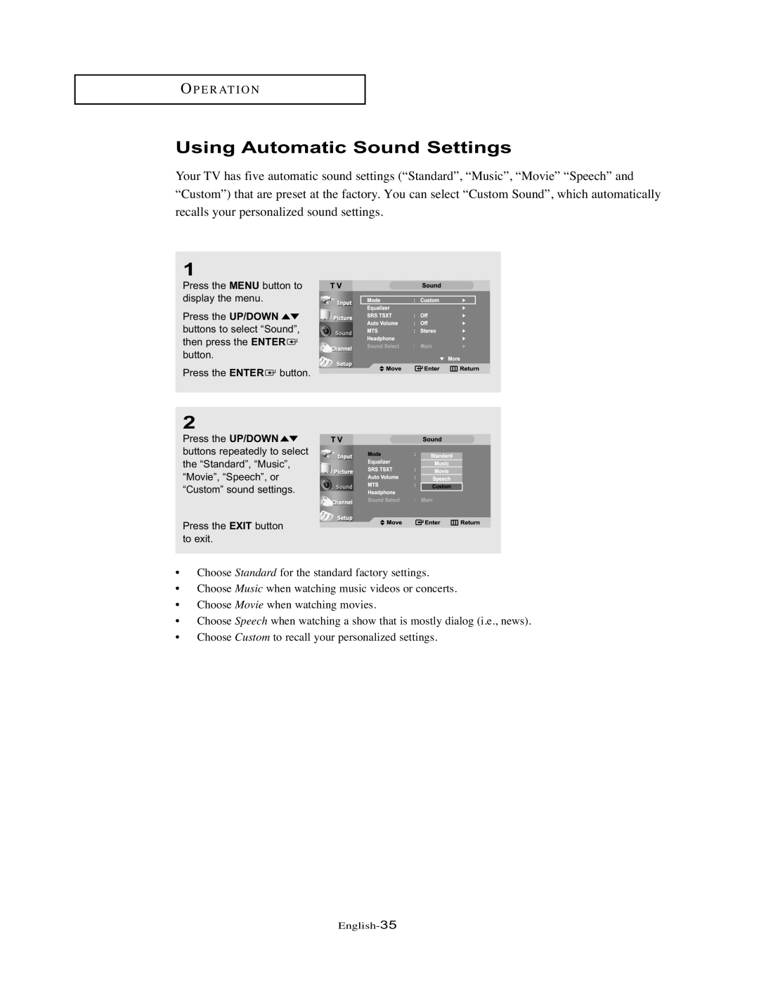 Samsung LT-P326W manual Using Automatic Sound Settings 