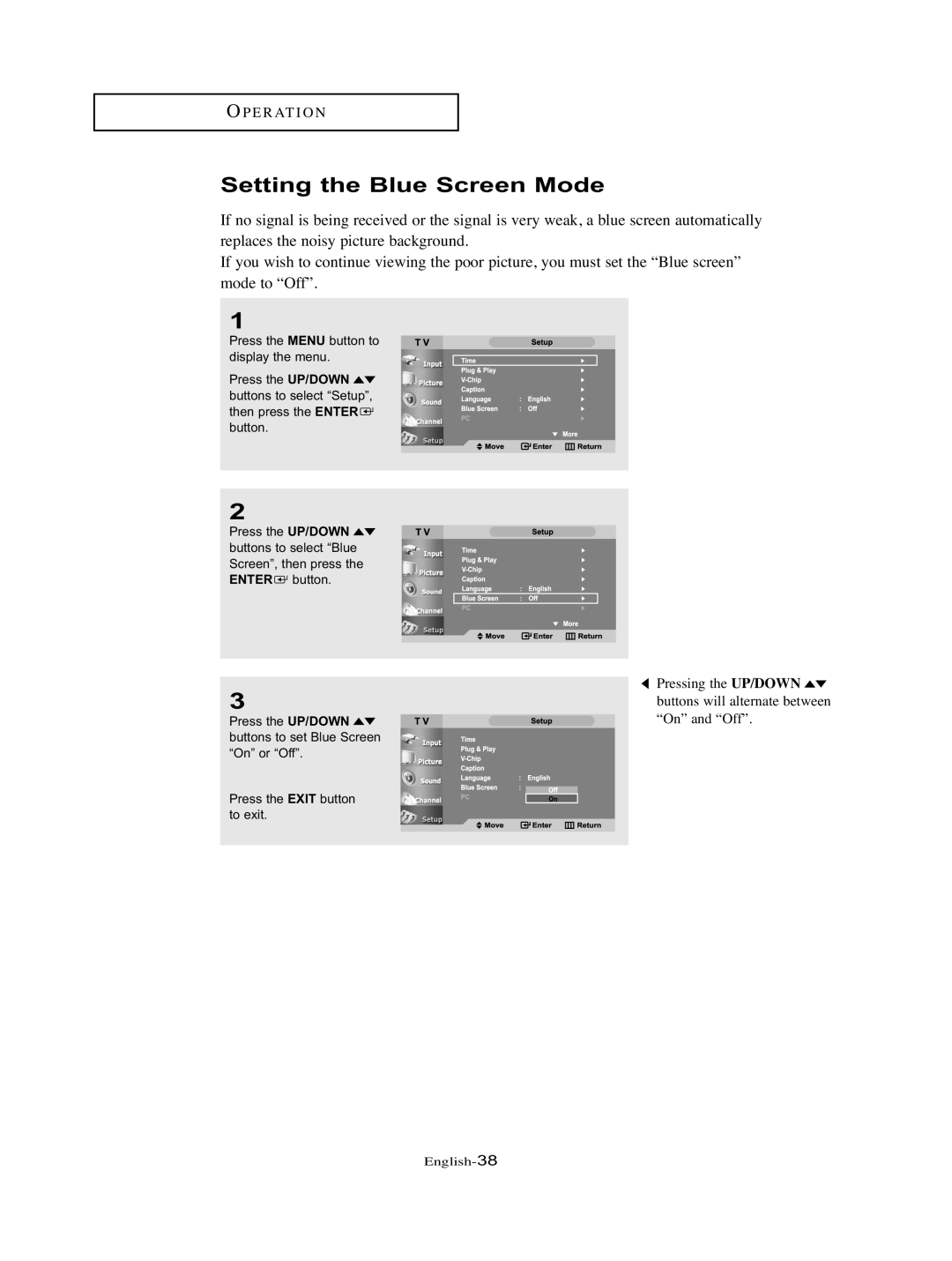 Samsung LT-P326W manual Setting the Blue Screen Mode 