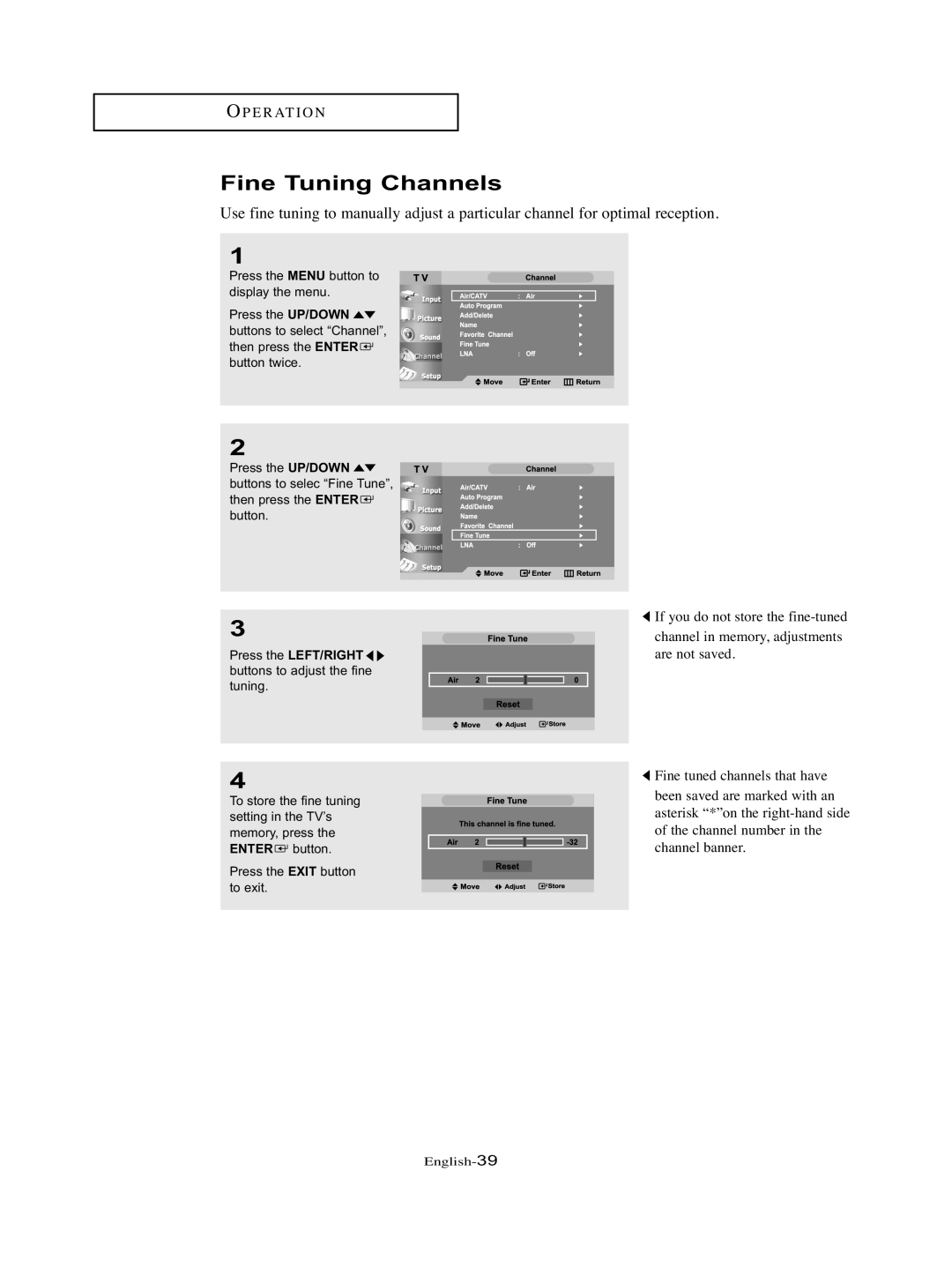 Samsung LT-P326W manual Fine Tuning Channels 