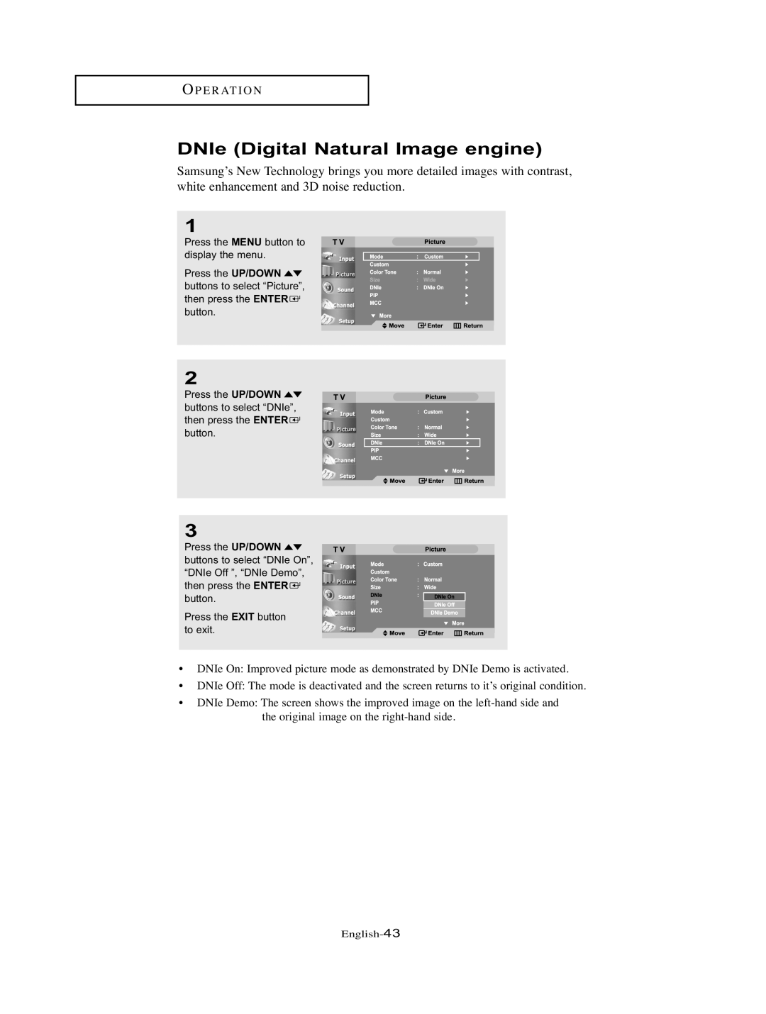 Samsung LT-P326W manual DNIe Digital Natural Image engine 