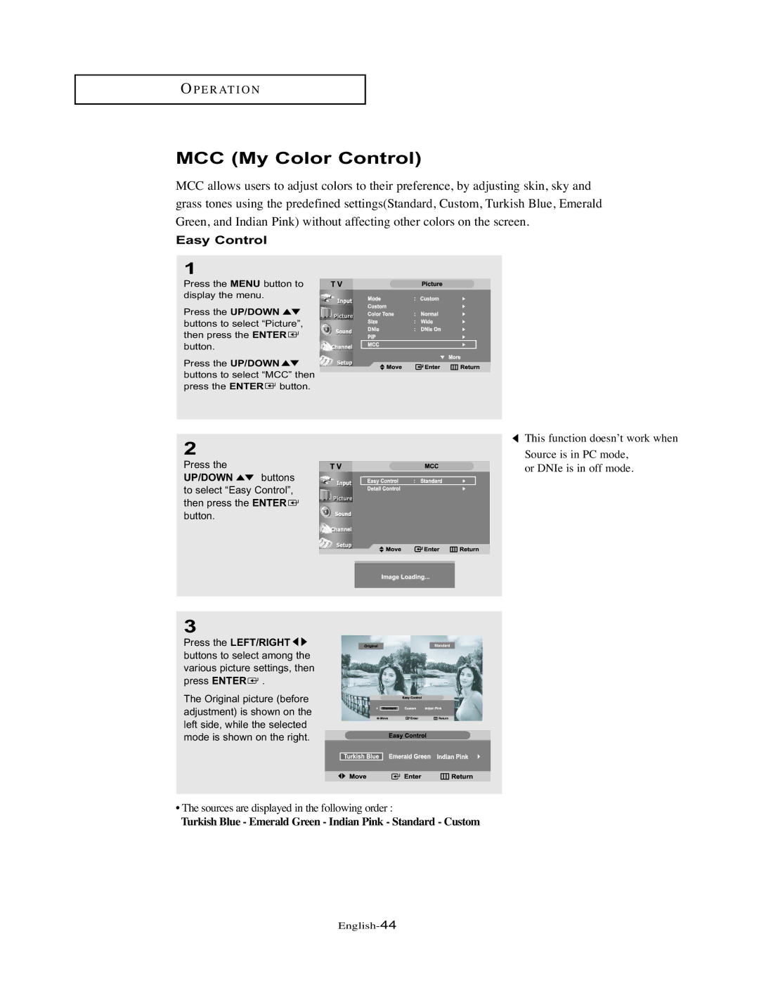 Samsung LT-P326W manual MCC My Color Control, Easy Control 