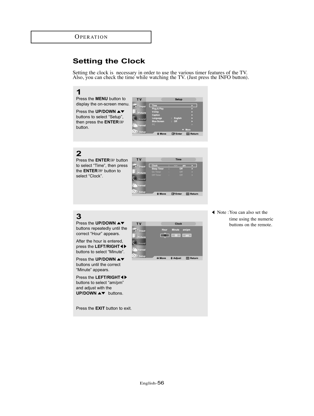 Samsung LT-P326W manual Setting the Clock 