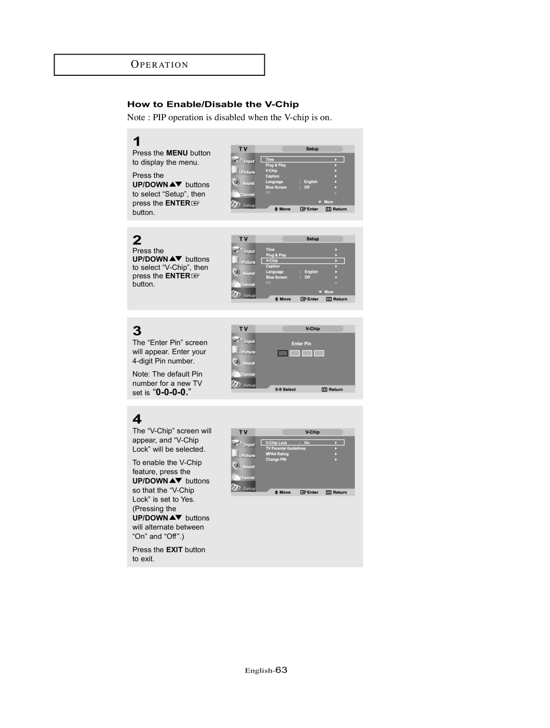 Samsung LT-P326W manual How to Enable/Disable the V-Chip 