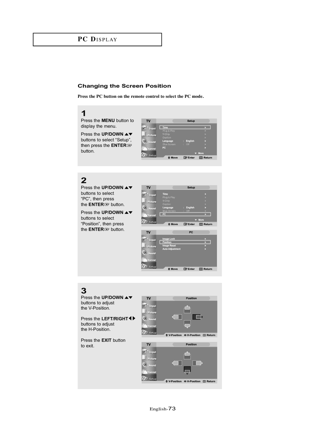 Samsung LT-P326W manual Changing the Screen Position 