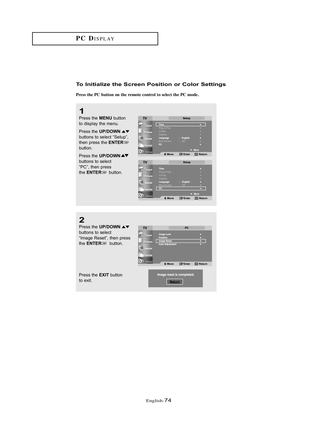 Samsung LT-P326W manual To Initialize the Screen Position or Color Settings 