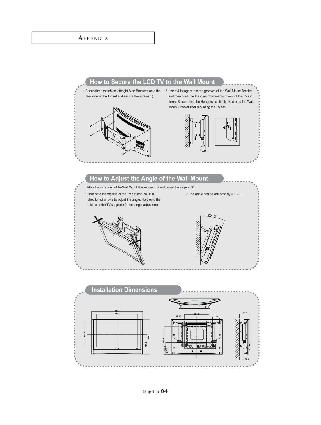 Samsung LT-P326W manual Installation Dimensions 