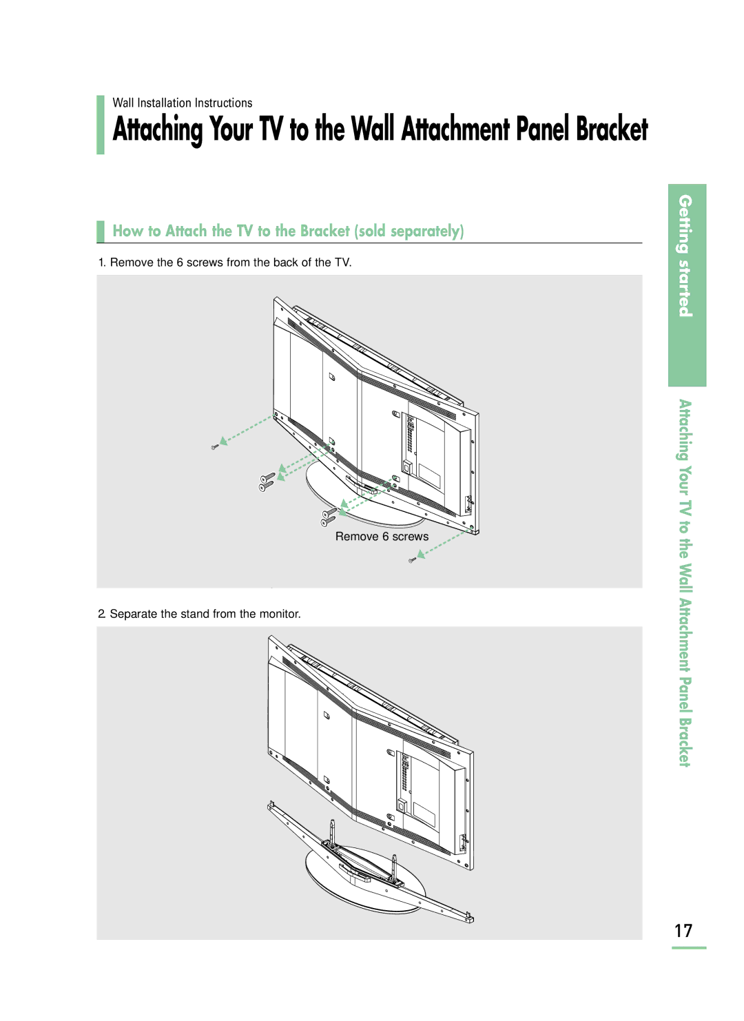 Samsung LT-P468W manual Attaching Your TV to the Wall Attachment Panel Bracket 