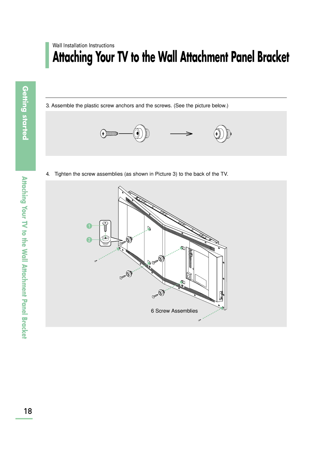 Samsung LT-P468W manual Attaching Your TV to the Wall Attachment Panel Bracket 