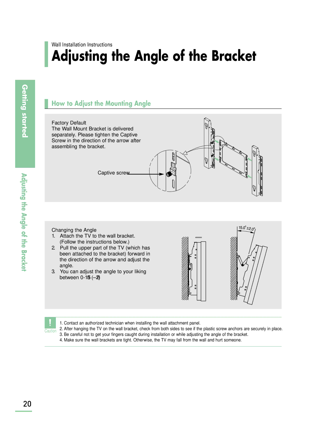 Samsung LT-P468W manual Adjusting the Angle of the Bracket, How to Adjust the Mounting Angle 