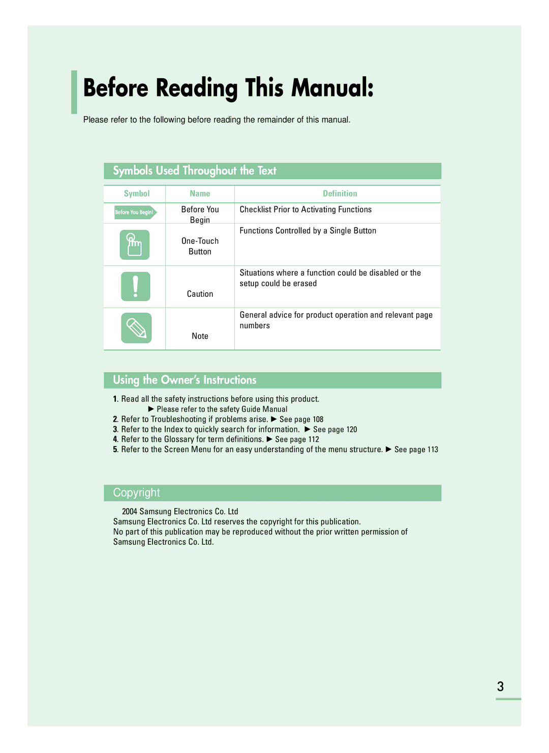 Samsung LT-P468W manual Before Reading This Manual 