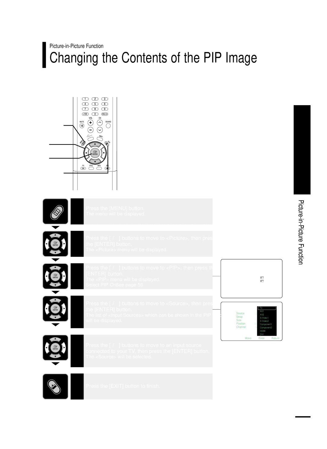 Samsung LT-P468W manual Changing the Contents of the PIP Image 