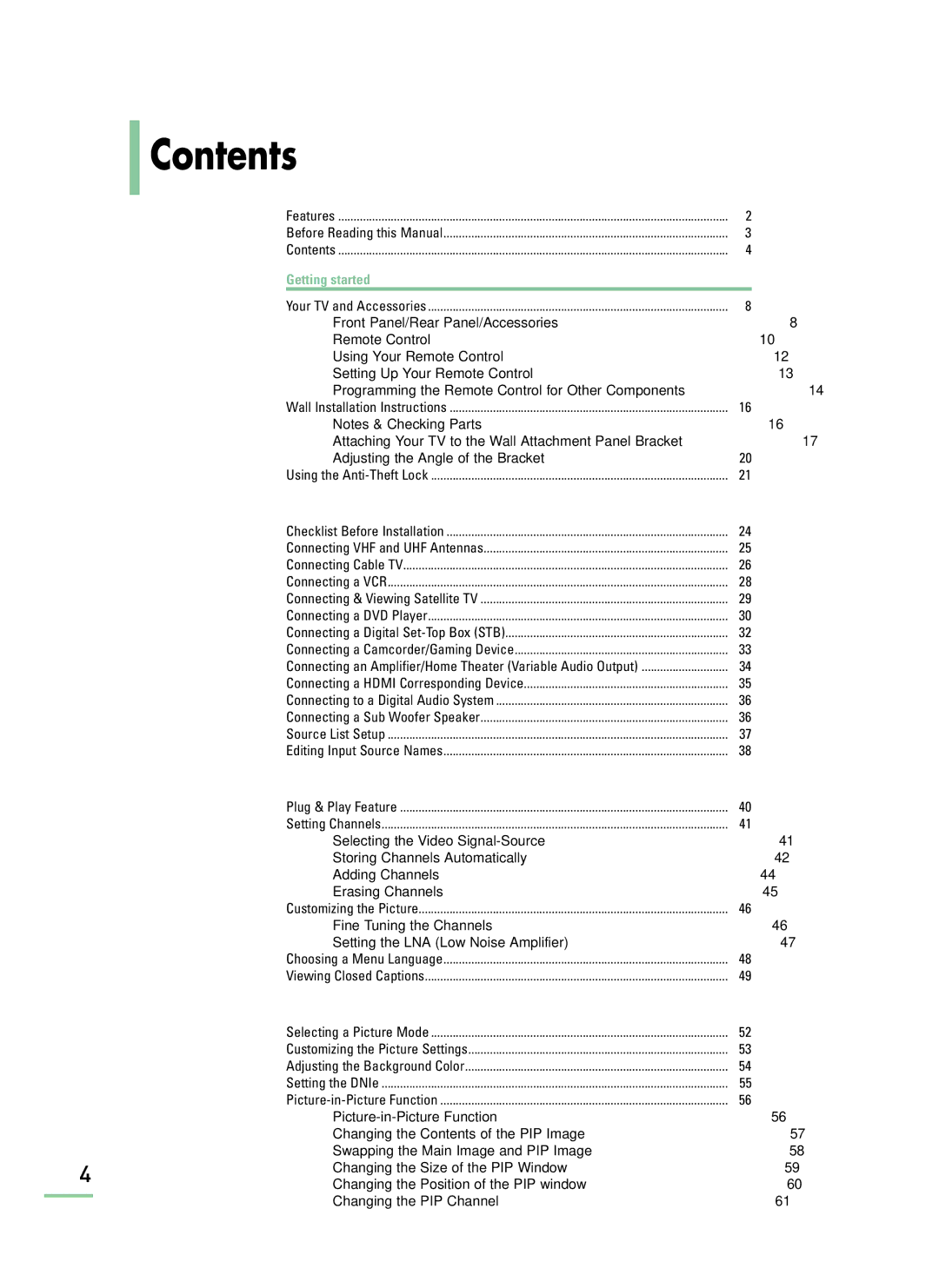 Samsung LT-P468W manual Contents 