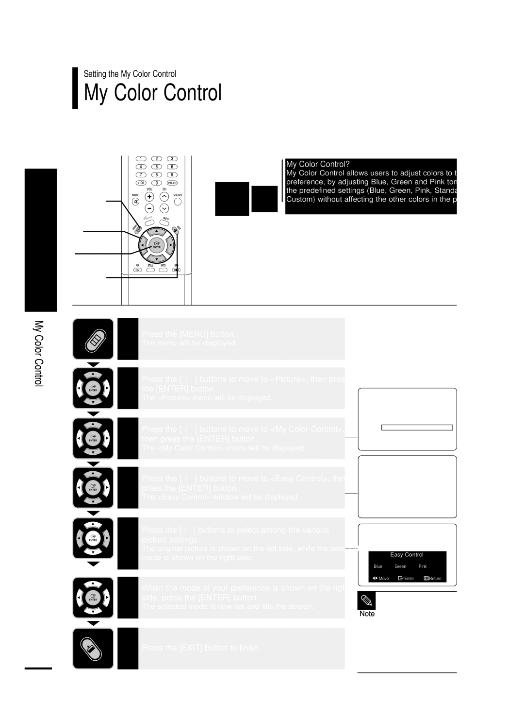 Samsung LT-P468W manual My Color Control?, Side, press the Enter button 