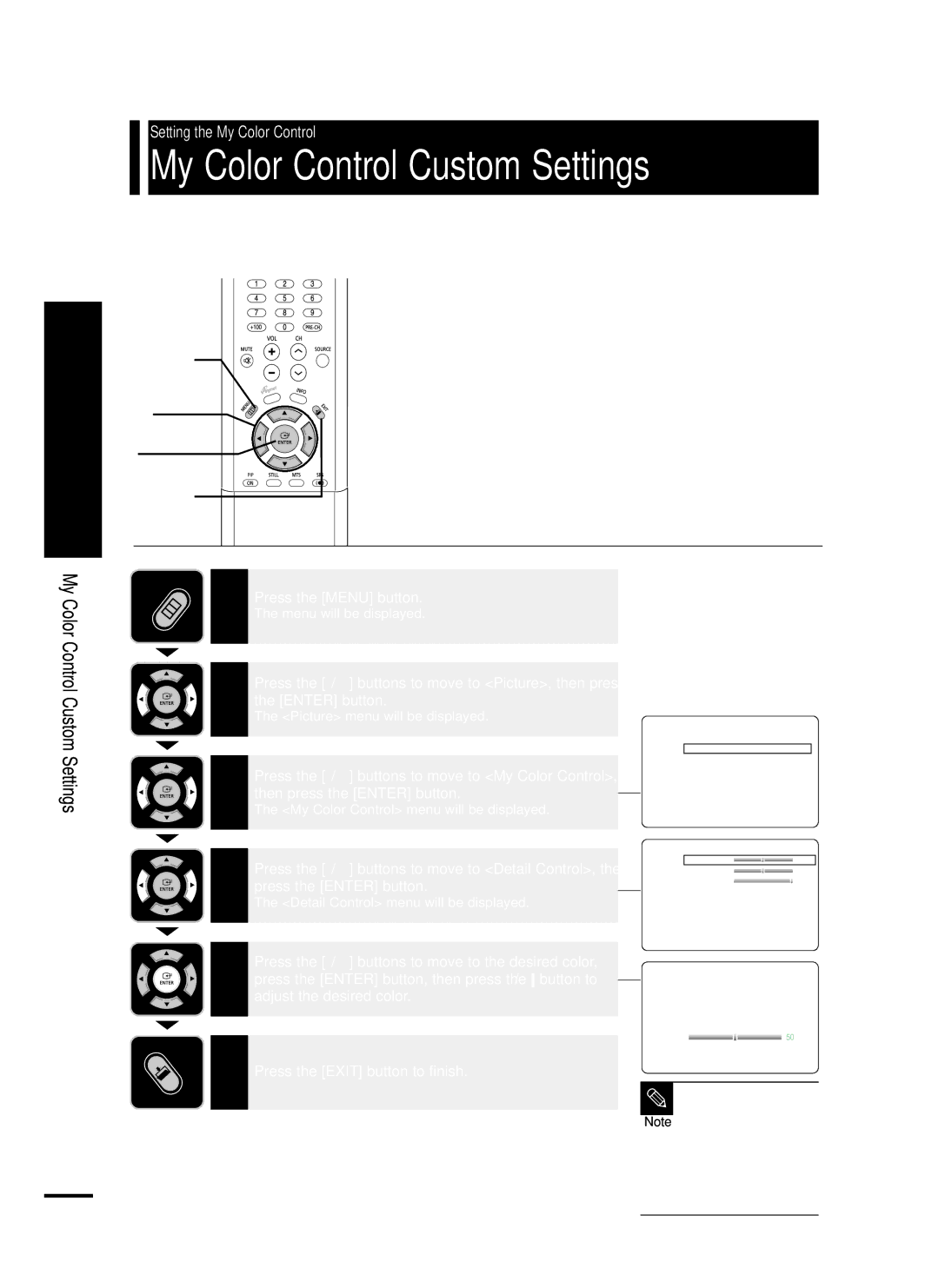 Samsung LT-P468W manual My Color Control Custom Settings 