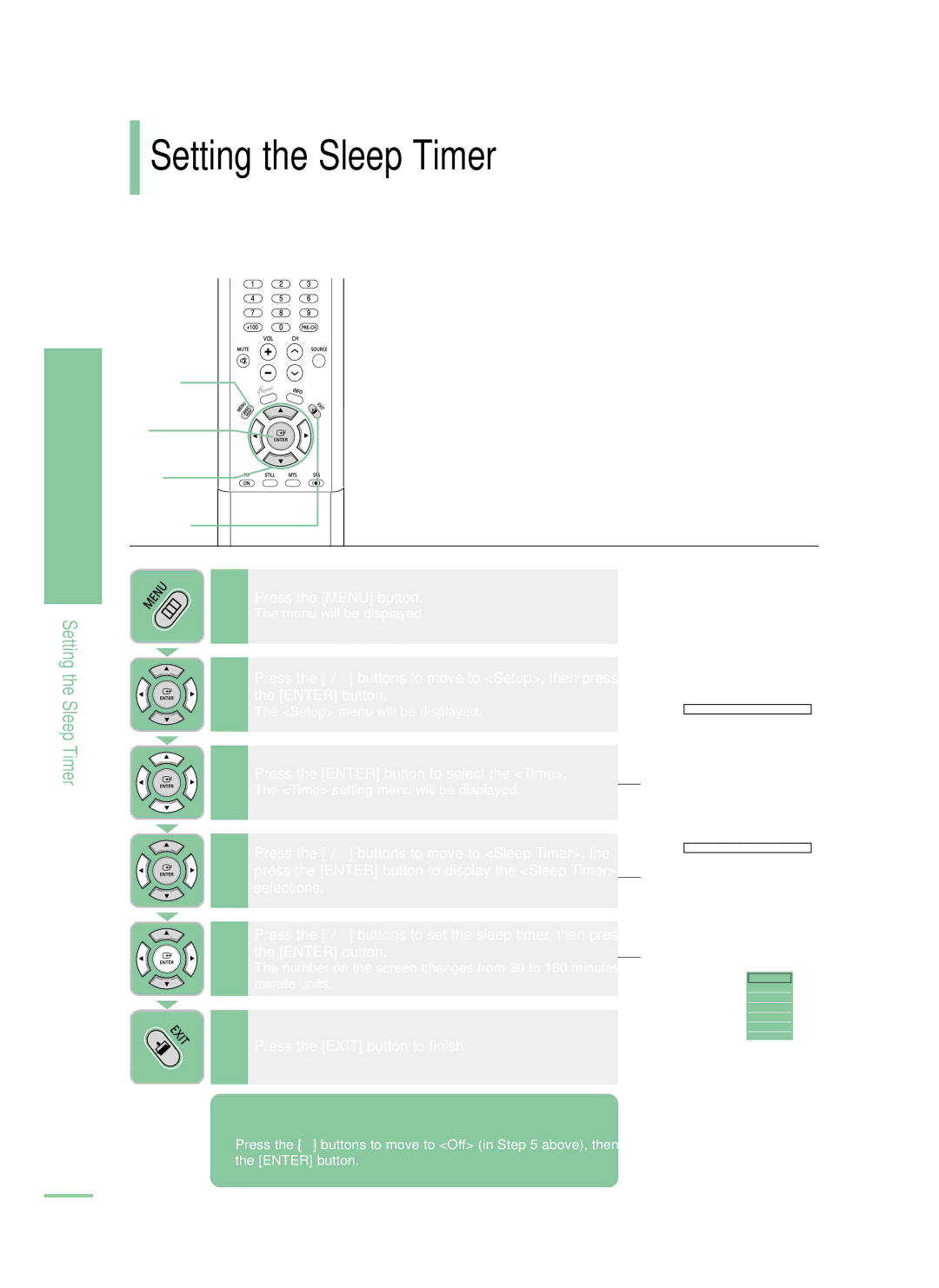 Samsung LT-P468W manual Setting the Sleep Timer, To deselect the Sleep Timer 