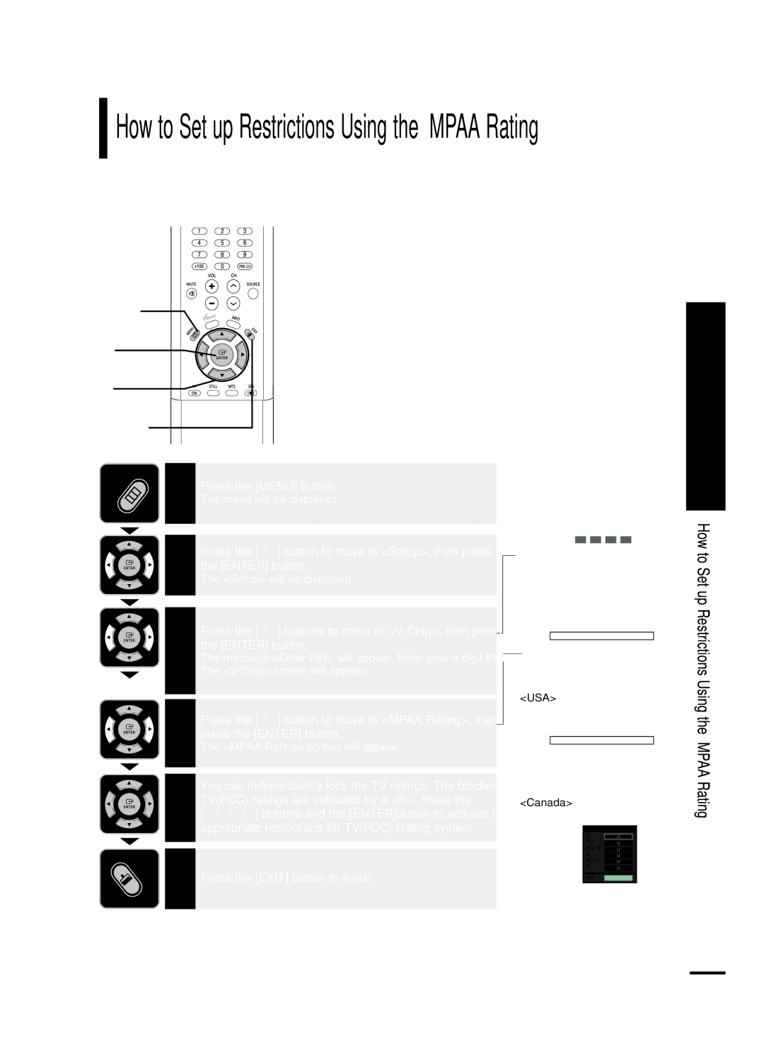 Samsung LT-P468W manual How to Set up Restrictions Using the Mpaa Rating 